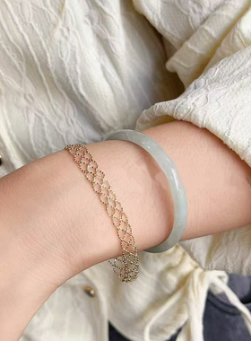 韩国流行纯14K金手链女 蕾丝编织网状镂空手饰精致百搭