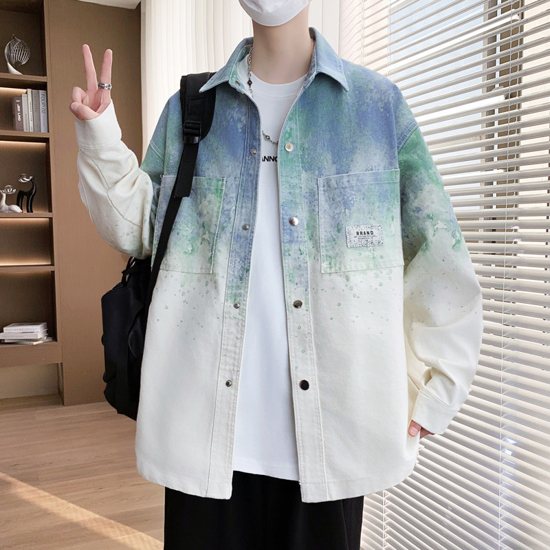 牛仔长袖衬衫男春秋季青少年潮流宽松帅气衬衣初高中学生百搭外套 - 图2