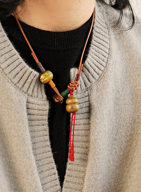 贰狸 原创设计天然葫芦项链脖挂绳手工编织配饰挂绳民族风毛衣链