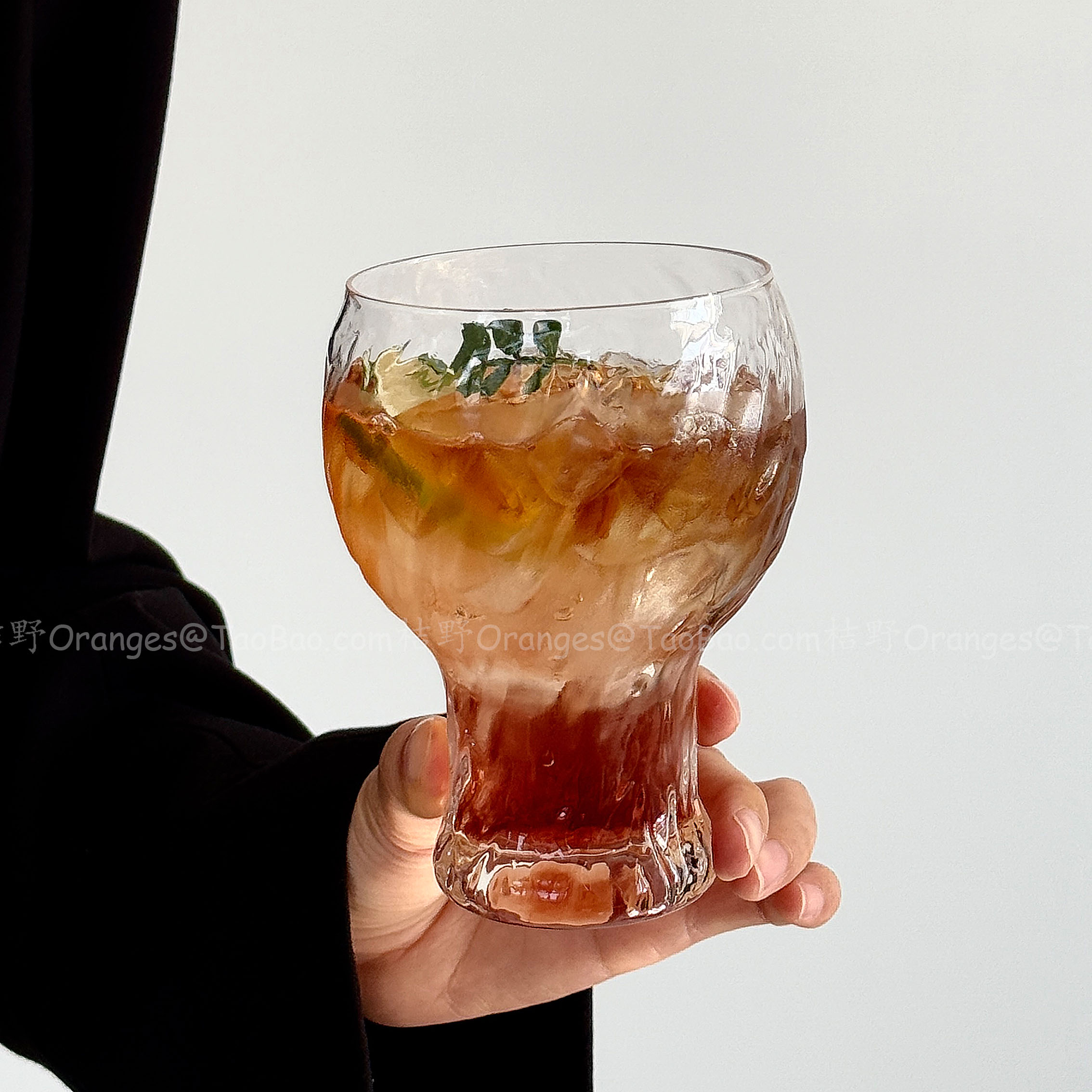 复古烈焰纹玻璃杯冷萃杯子大容量水杯水果茶杯冰美式咖啡杯饮品杯 - 图0