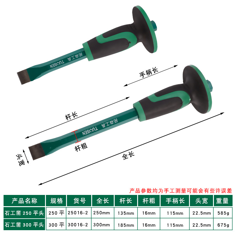 拓森五金工具石工凿子250长带胶套尖平头扁凿钢凿300长石工凿錾子 - 图2