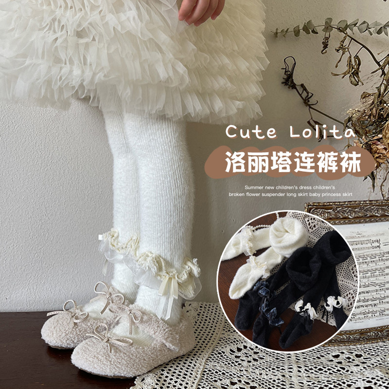 冬季女童加厚打底裤中小童花边蝴蝶结獭兔毛打底袜女宝宝连裤袜子,淘宝优惠券,粉丝福利购,淘宝优惠卷