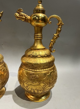 古玩收藏纯铜鎏金御用精美龙壶酒壶老物件风水居家镇收藏辽金时期