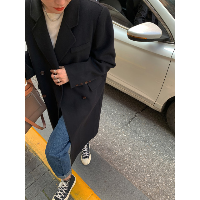 Double-sided cashmere mid-length woolen coat