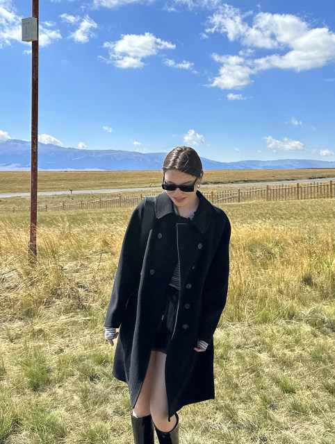 双面羊毛大衣女新款2025冬季宽松中长款灰色双排扣羊毛毛呢外套