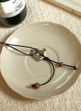 nicedream黑皮绳爱心长款毛衣链