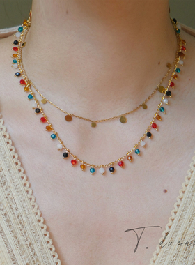nicedream原创七彩水晶串珠项链