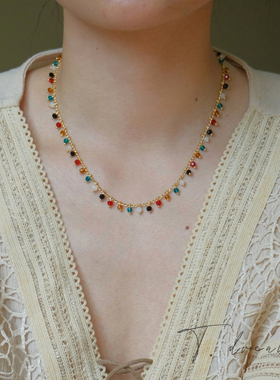 nicedream原创七彩水晶串珠项链