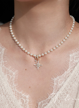 nicedream超闪八芒星珍珠项链