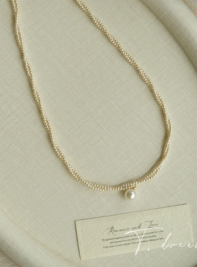 nicedream奶油珍珠双层麻花项链