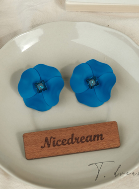 Nicedream法式蓝花耳钉新款
