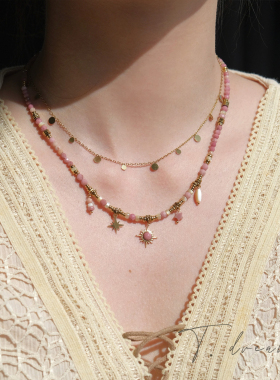 nicedream度假粉色吊坠串珠项链