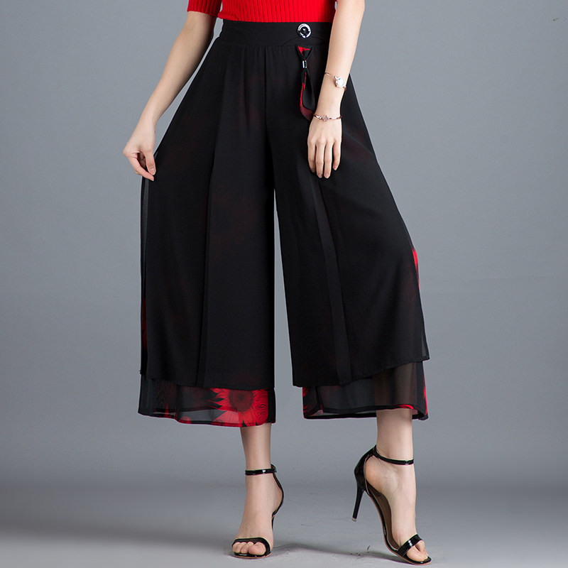 印花雪纺夏季开叉2020新款阔腿裤 倩芭兰休闲裤