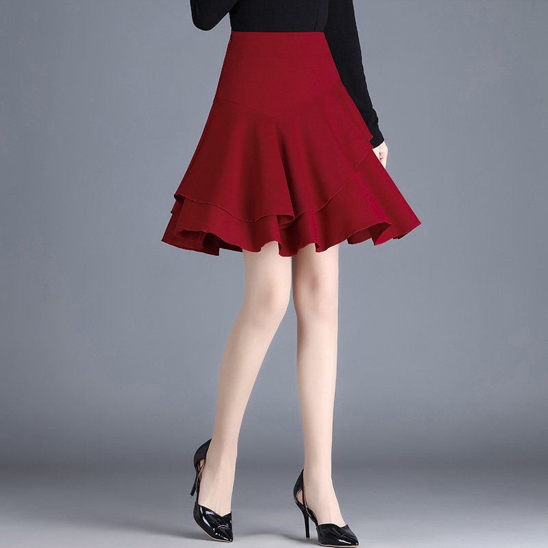 红色a字裙2023春秋新款高腰半身裙 倩芭兰半身裙