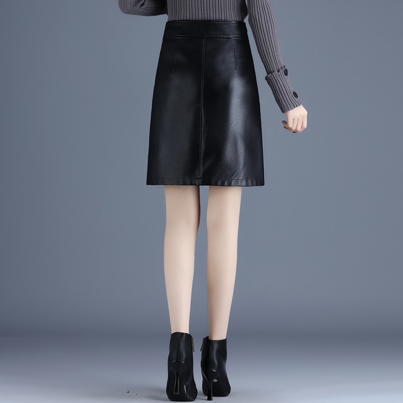 春秋2022新款显瘦a字高腰pu皮短裙 倩芭兰半身裙