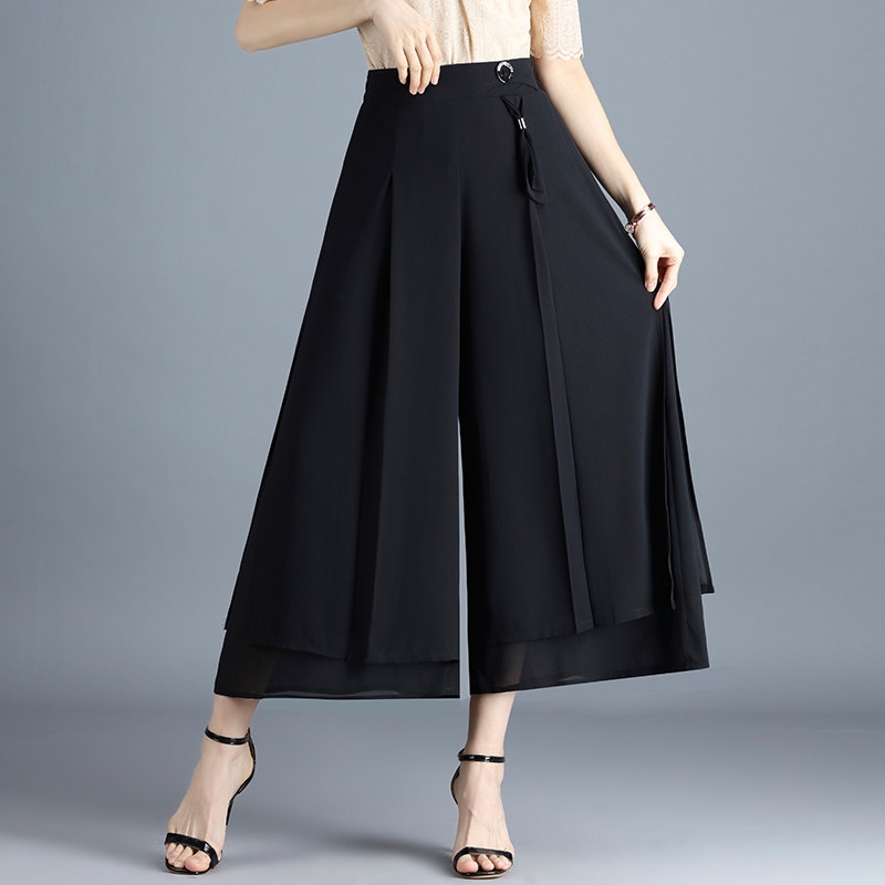 印花雪纺夏季开叉2020新款阔腿裤 倩芭兰休闲裤