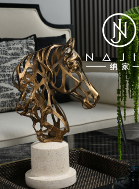 罗曼提海派中古风格创意花艺饰品黑金花果盘样板间客厅茶几售楼处