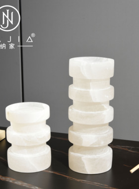 罗曼提新中式花艺玄关边柜马毛托盘云石烛台摆件售楼处样板间软装