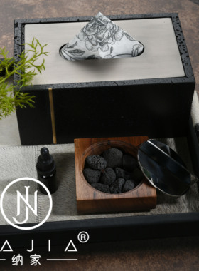 罗曼提海派中古风创意花艺黑洞石纸巾盒摆件样板间客厅茶几售楼处