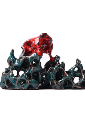 罗曼提新中式样板间青花瓷鎏银茶碗假山摆件客厅书房层柜饰品组合