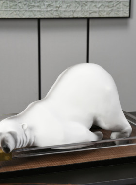 罗曼提现代仿真花艺熊摆件托盘玄关边柜售楼处酒店餐桌样板间软装