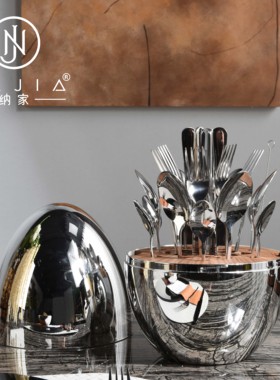 罗曼提现代样板间花艺蛋形刀叉勺具实木金属烛台摆件客厅餐厅组合