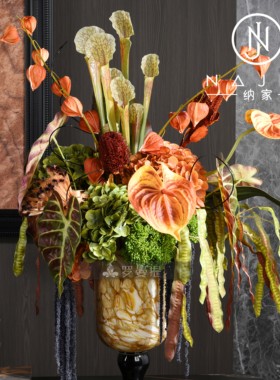 罗曼提海派中古风格创意花艺饰品大理石摆件样板间玄关边柜售楼处