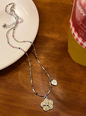 棉条虫锌合金笑脸花朵串珠项链女
