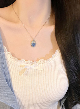 棉条虫渐变蓝色水晶项链女