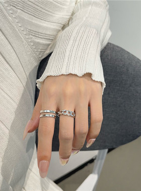 日韩风双层镂空链条两件套戒指
