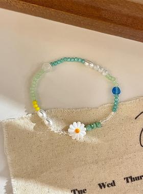 棉条虫花迹彩色串珠手链女森系