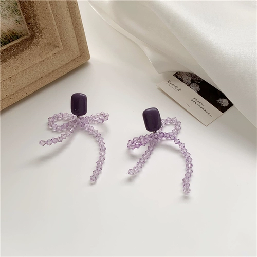 Брендовые серьги с кварцем с бантиком, серебро 925 пробы