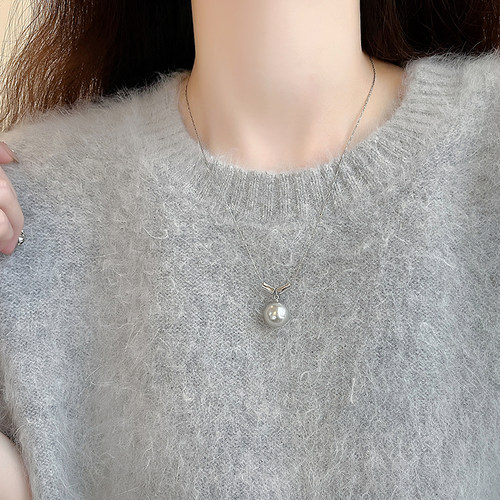 珍珠项链女小众百搭竹节颈链锁骨链简约蛇骨链新款2024爆款毛衣链 - 图1