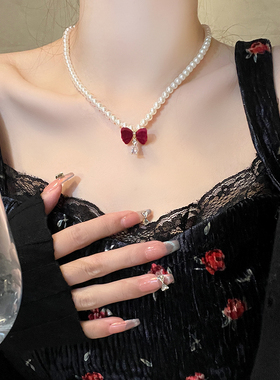 棉条虫合金植绒女蝴蝶结项链