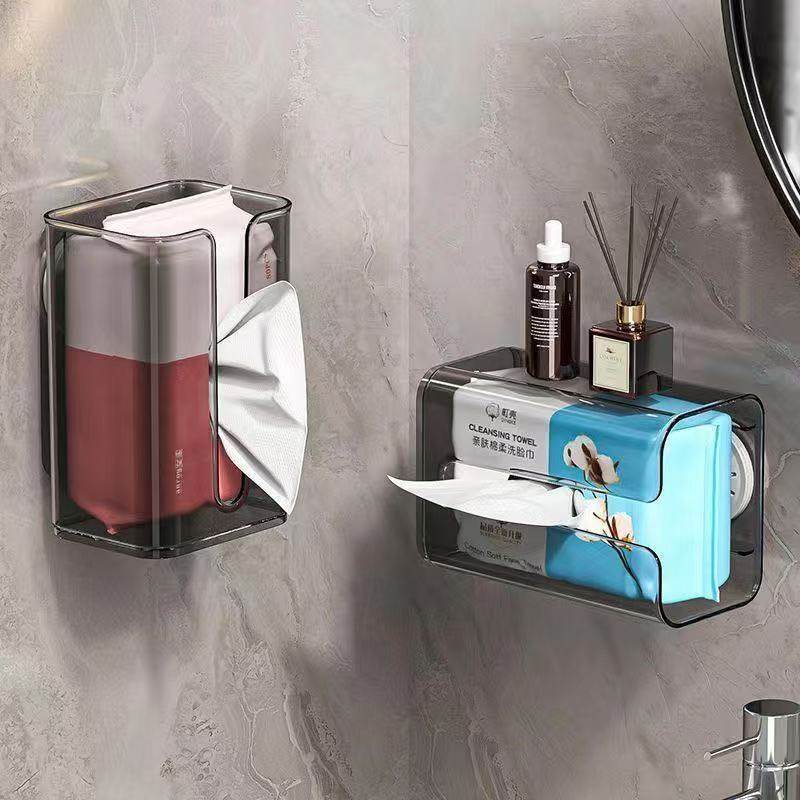 免打孔背胶透明壁挂式纸巾盒收纳整理倒挂纸盒棉柔巾收纳盒纸巾盒,淘宝优惠券,粉丝福利购,淘宝优惠卷