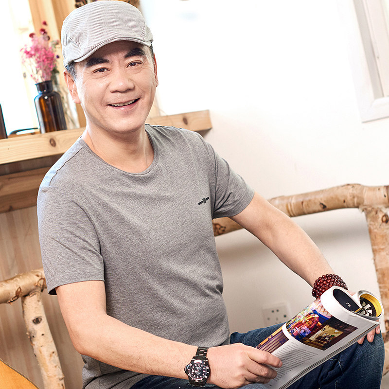 中年男士短袖装40-50岁圆领polo衫 进财企鹅T恤