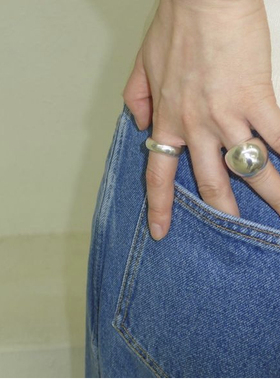 现货韩国重工高质感纯银圆球戒指