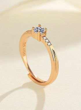 甜美森系抖音直播锆石微镶小钻戒指香槟金色钻戒女士时尚活口指环