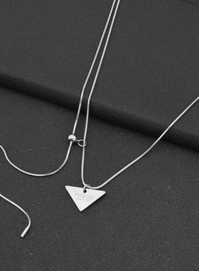 原创ins潮抽拉三角标项链女小众设计感百搭毛衣链卫衣链配饰