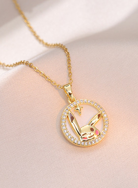 项链女 网红锆石圆牌复古风锆石兔子新款设计感吊坠气质钛钢项链