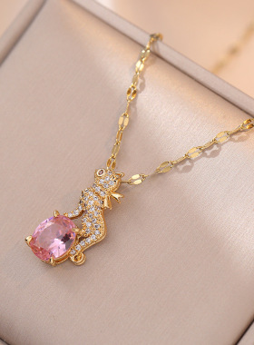 项链女 网红小红薯动物锆石小众时尚新款设计感吊坠气质钛钢项链