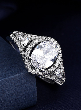 跨境新款欧美时尚蛋形圆包豪镶满锆女士时尚气质结婚戒指