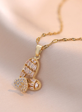 项链女 韩版爱心旋转项链小众设计网红饰品爱心双层可转动锁骨链