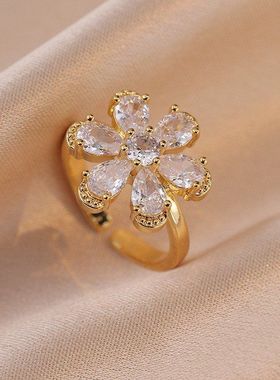 戒指女 日韩时髦气质简约花瓣戒指开口可调节网红惊艳夸张食指戒