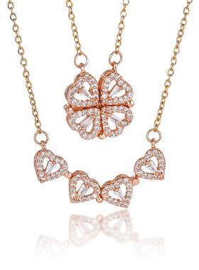 项链女 跨境ins气质四叶花项链小众设计时尚满钻饰品叠戴钛钢项链