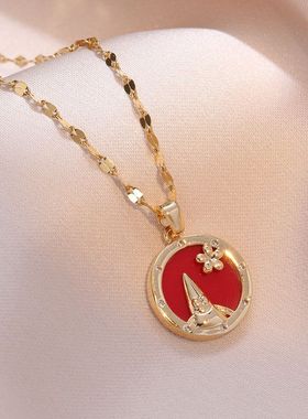 项链女 红色小牌子花朵日韩风小众设计感新款锁骨链简约颈链配饰