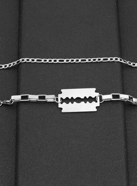 新中式国潮小众设计男女同款嘻哈潮流钛钢项链配饰拼接刀片项链