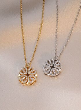 项链女四叶花新款锁骨链一款多戴小爱心镶钻叠戴时尚气质锁骨链女