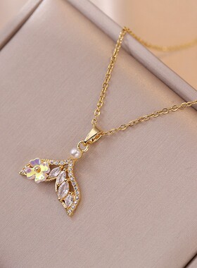 项链女时尚鱼尾珍珠颈链网红小众设计感ins冷淡风吊坠颈饰锁骨链