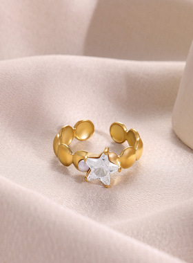 跨境欧美新款不锈钢开口戒指女小众独特设计感缕空指环厂家